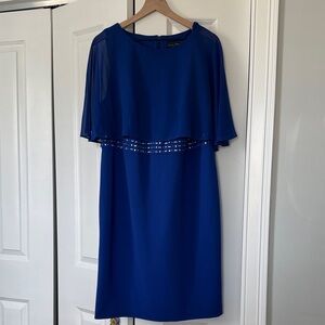 Jessica Howard Cobalt Blue Cape-Sleeve Midi Dress.